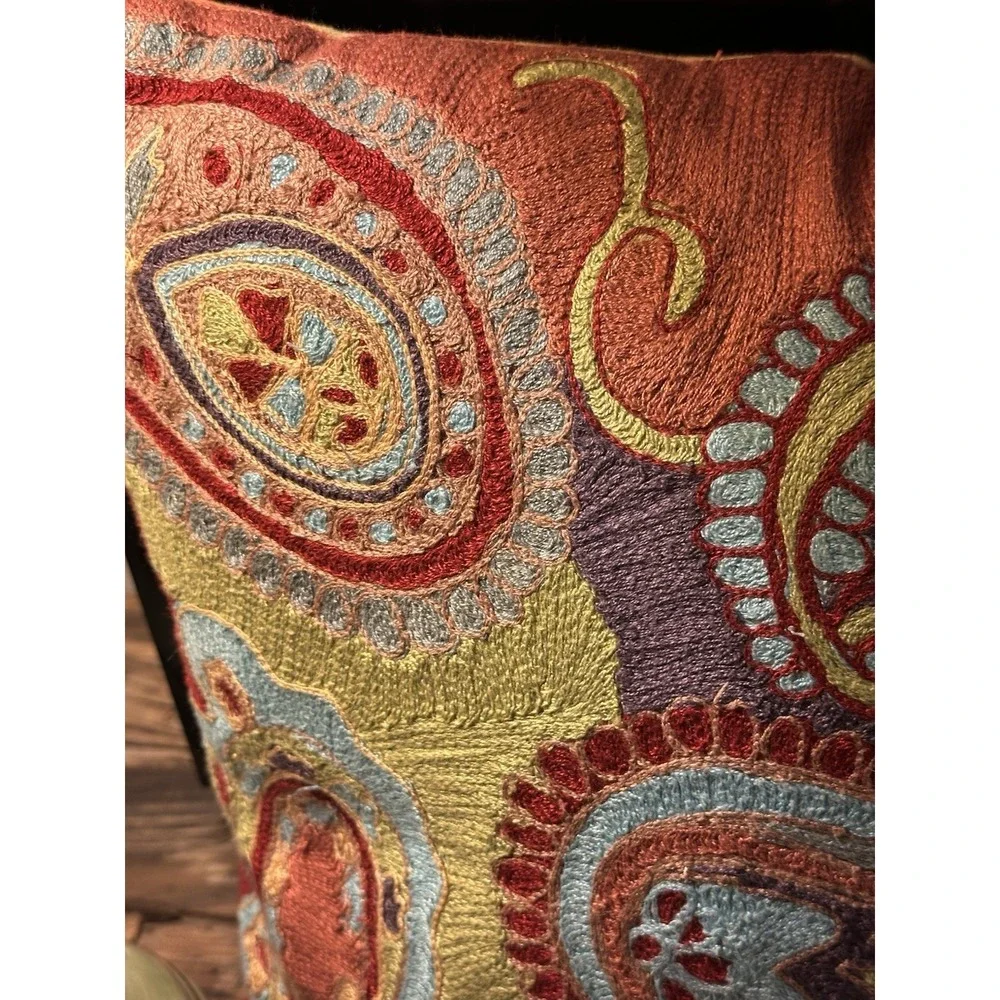 Pier 1 Imports Embroidered Paisley 18x18 Coastal Southwest Sunroom Pillow Cover